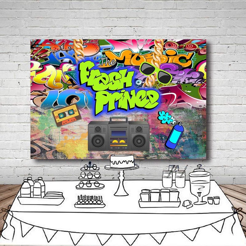MEHOFOND MEHOFOTO The Fresh Prince Baby Shower Party Decorations Banner Photo Studio Background Graffiti Brick Wall Hip Hop Vintage Disco Neon Boy Birthday Backdrops Props for Photography 7x5ft - Image 5